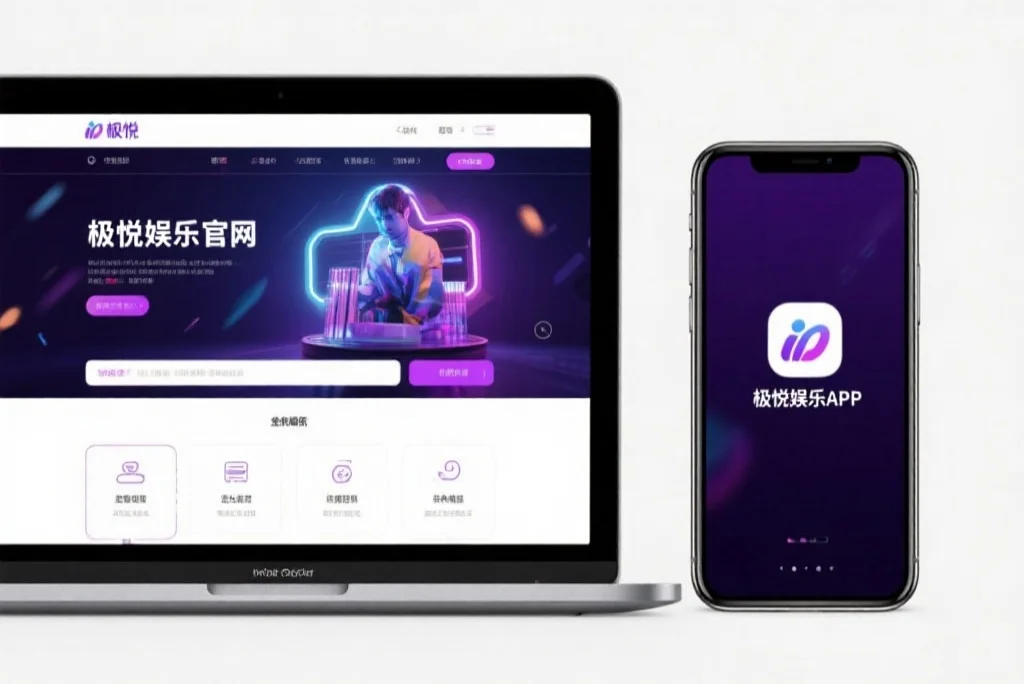 一台笔记本电脑屏幕上显示着富联娱乐官网的界面，旁边是一部手机显示着富联娱乐APP，两者并列对比